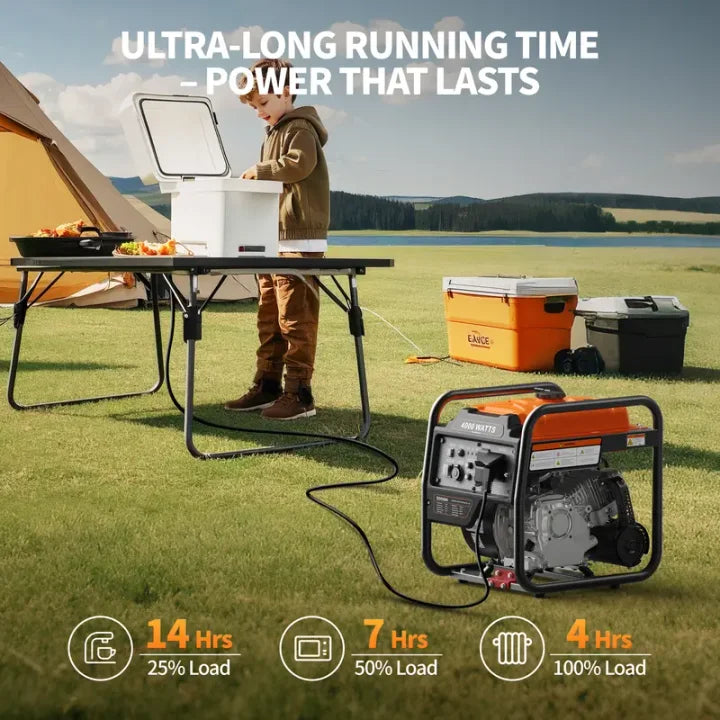 🔋Outdoor Power Equipment – 4000W Portable Inverter Generator | Quiet Gas-Powered Backup with ECO Mode | Open Frame Design, RV Ready, Ideal for Home Emergency Use