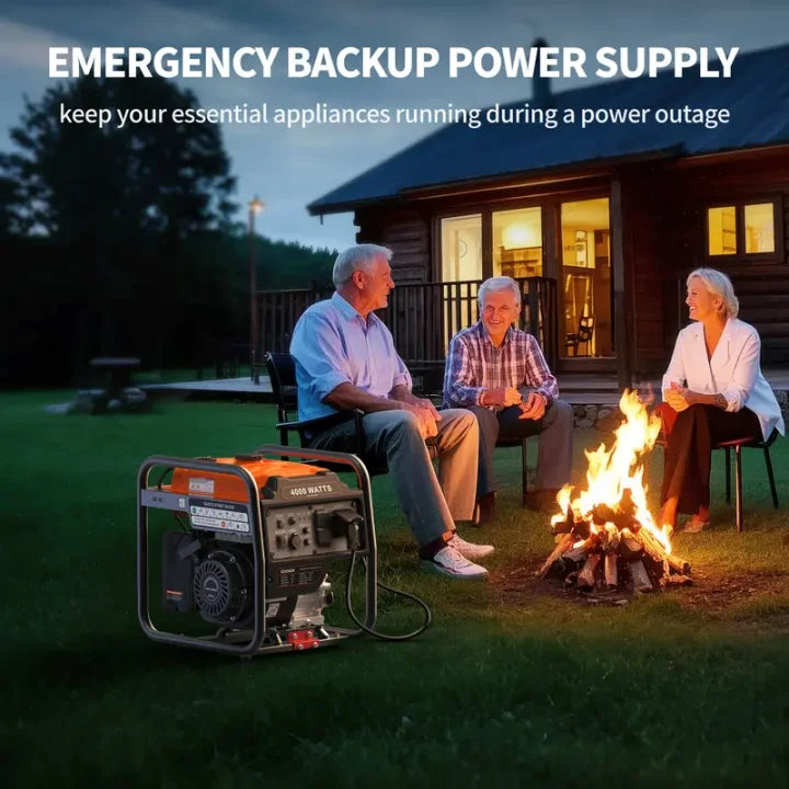 🔋Outdoor Power Equipment – 4000W Portable Inverter Generator | Quiet Gas-Powered Backup with ECO Mode | Open Frame Design, RV Ready, Ideal for Home Emergency Use